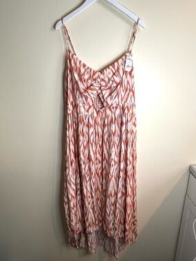 Nine West Rust and White Patterned Sleeveless Dress Cut Out Detail High Low Midi